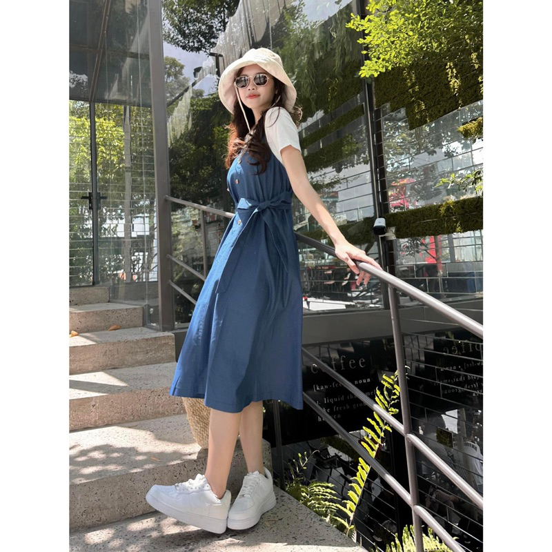 [RÁCH STORE] Đầm Denim - 2 Dây - Nút Đồng