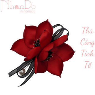 Hoa cài áo thủ công cao cấp- Hoa dã quỳ đôi- Màu đỏ- size 9cm- Hoa vải Nhando Handmade