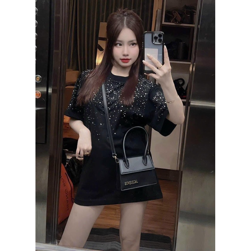 Áo thun đính đá sao vòng cổ DA6