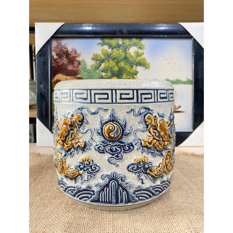 Đồ thờ men rạn đắp nổi, bát hương men rạn đắp nổi rồng, bát hương đắp nổi hoa sen hàng cao cấp nghệ nhân chế tác