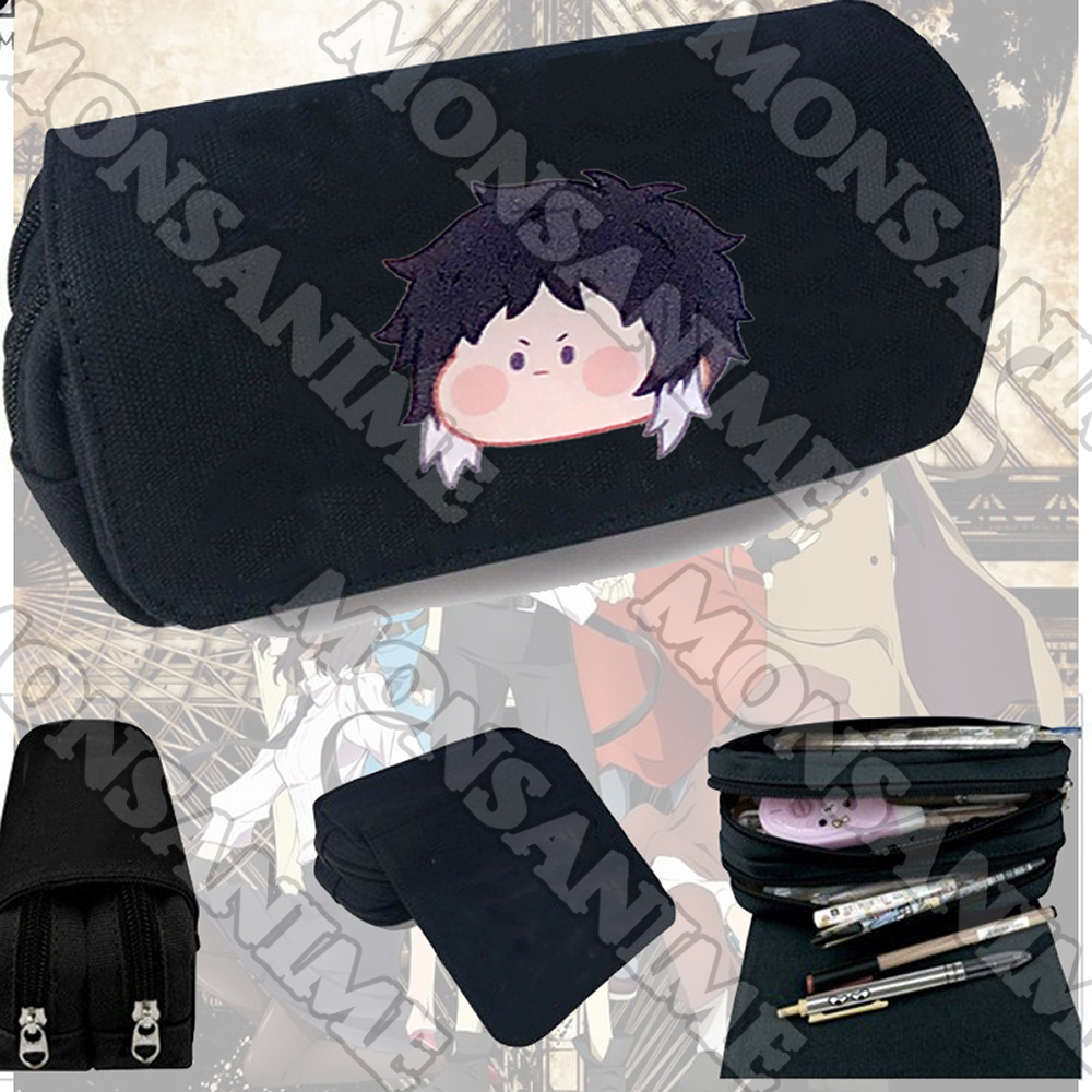 Hộp bút vải canvas khóa trắng in hình BUNGOU STRAYS DOG ver MẶT NGƠ Văn Hào Lưu Lạc đi học anime chibi đồ dùng học tập