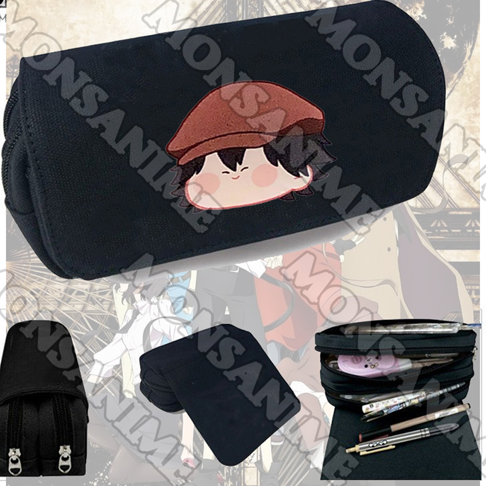 Hộp bút vải canvas khóa trắng in hình BUNGOU STRAYS DOG ver MẶT NGƠ Văn Hào Lưu Lạc đi học anime chibi đồ dùng học tập