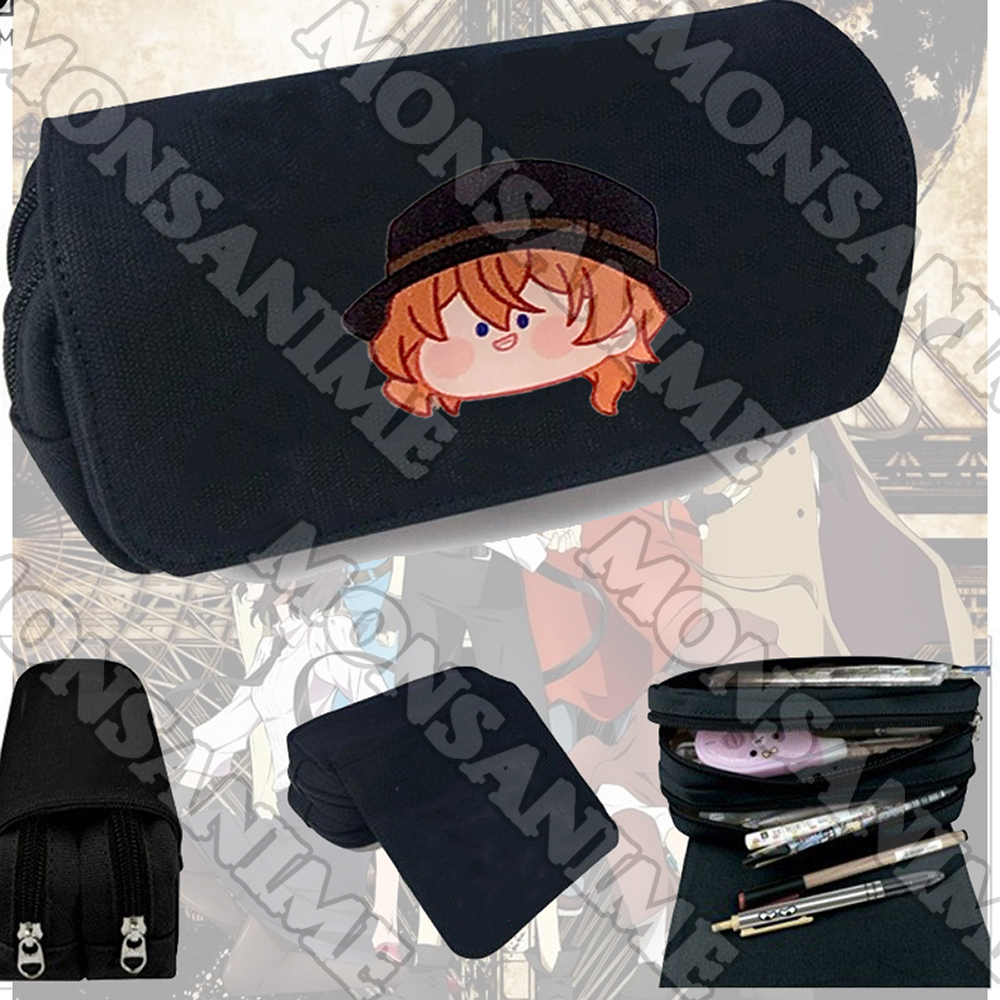 Hộp bút vải canvas khóa trắng in hình BUNGOU STRAYS DOG ver MẶT NGƠ Văn Hào Lưu Lạc đi học anime chibi đồ dùng học tập