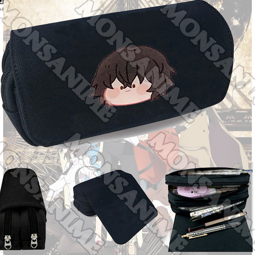 Hộp bút vải canvas khóa trắng in hình BUNGOU STRAYS DOG ver MẶT NGƠ Văn Hào Lưu Lạc đi học anime chibi đồ dùng học tập