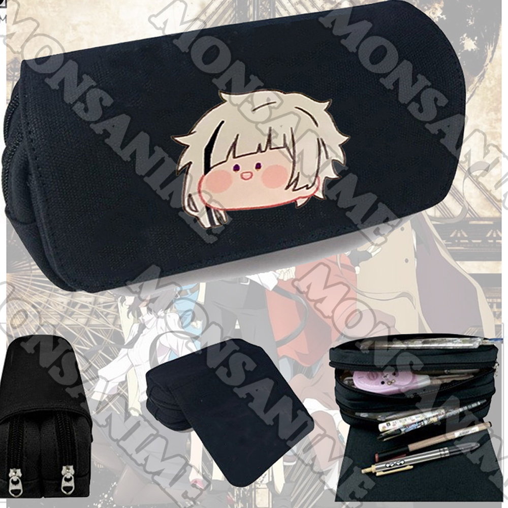 Hộp bút vải canvas khóa trắng in hình BUNGOU STRAYS DOG ver MẶT NGƠ Văn Hào Lưu Lạc đi học anime chibi đồ dùng học tập