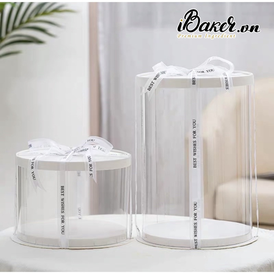 Hộp bánh kem mica nắp trắng 2 tầng/ 3 tầng hình trụ