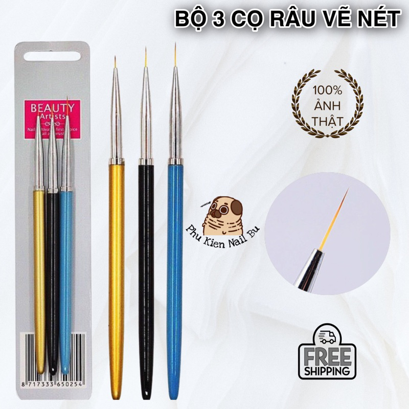 Bộ 3 cọ râu vẽ nét vẽ hoa