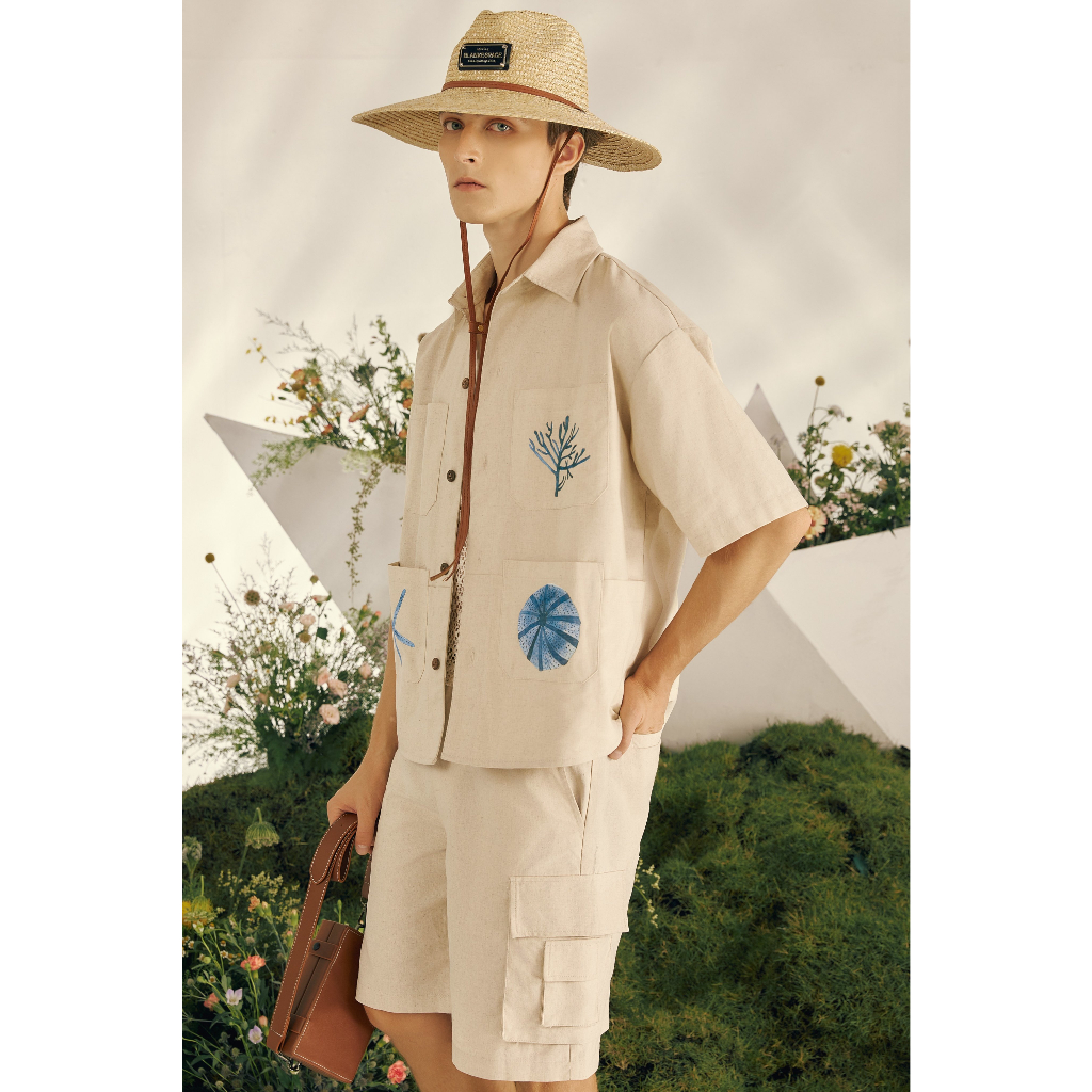 BLANKESPACE Áo Sơ Mi Tay Ngắn Undersea Linen Shirt Vải Linen Thời Trang Nam Nữ Unisex