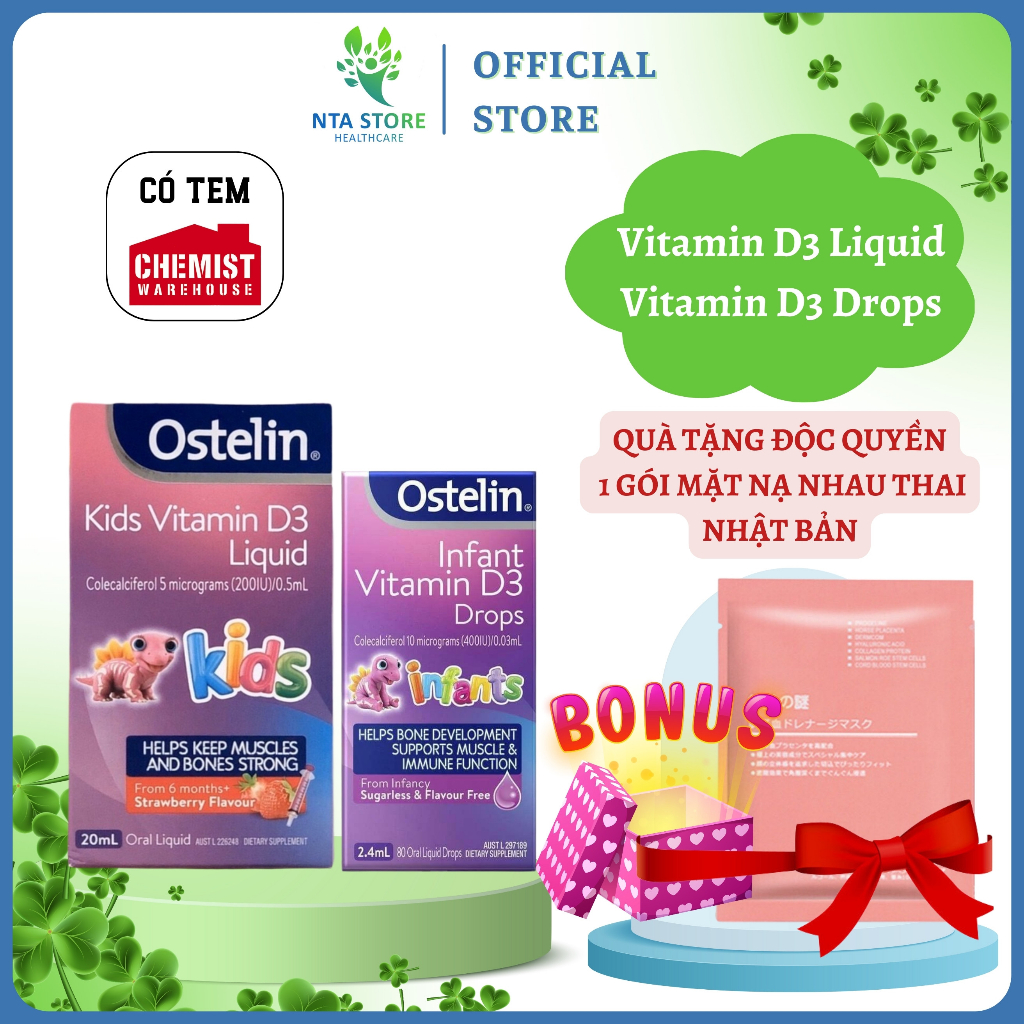 Vitamin D3 - Ostelin Vitamin D3 Phát Triển Xương Và Răng Cho Trẻ (chuẩn Úc Mẫu Mới Date Mới)