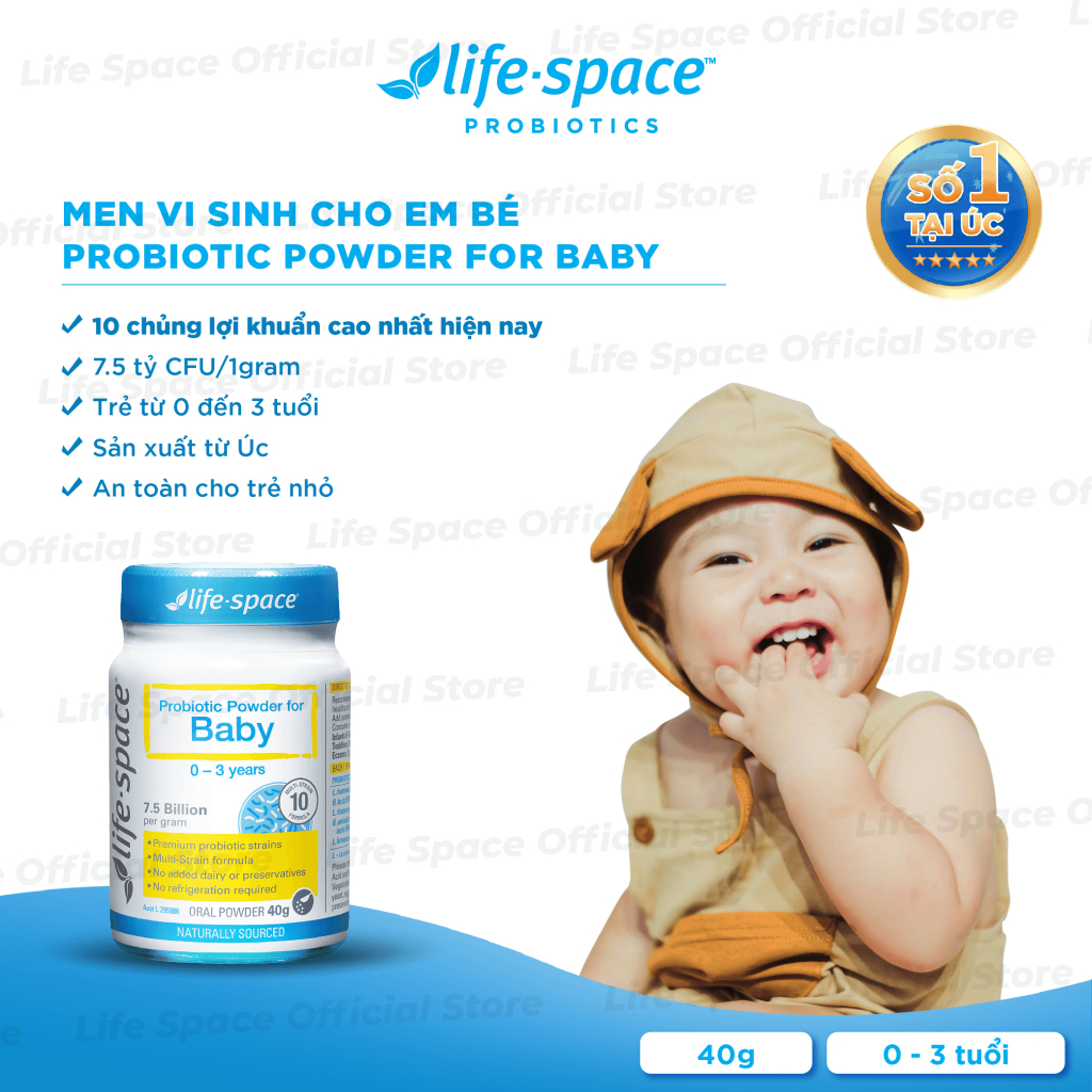 Combo Men vi sinh Life Space Shape B420 Probiotic 60v & Probiotic Powder For Baby hỗ trợ tiêu hóa cho bé 0-3yrs 40g