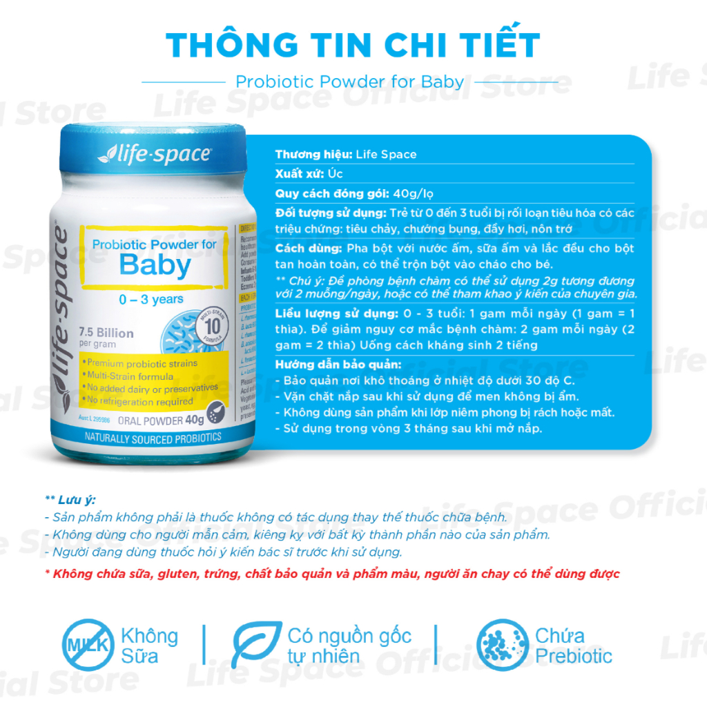 Combo Men vi sinh Life Space Shape B420 Probiotic 60v & Probiotic Powder For Baby hỗ trợ tiêu hóa cho bé 0-3yrs 40g