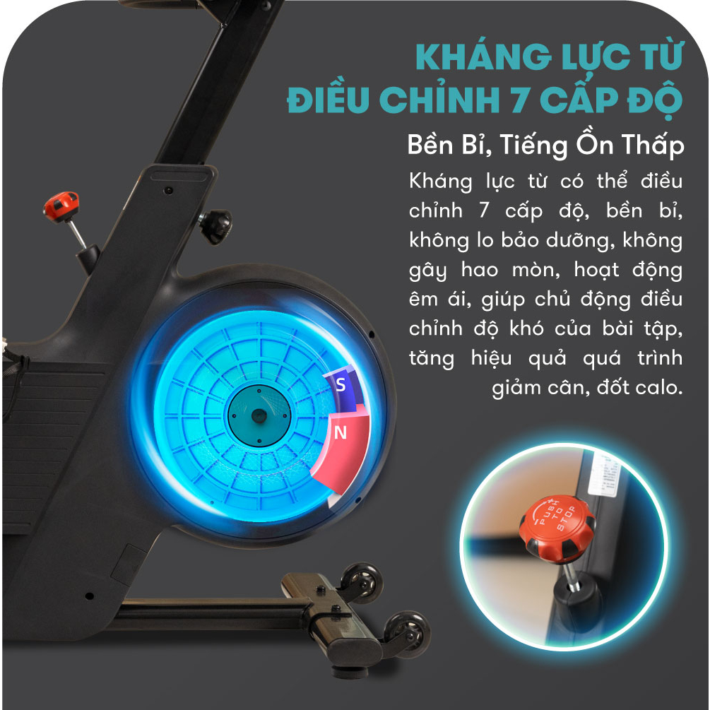 Xe Đạp Tập Thể Dục ELIP Pasteur giá tốt, kháng lực từ 7 cấp độ, khung sườn thép cao cấp