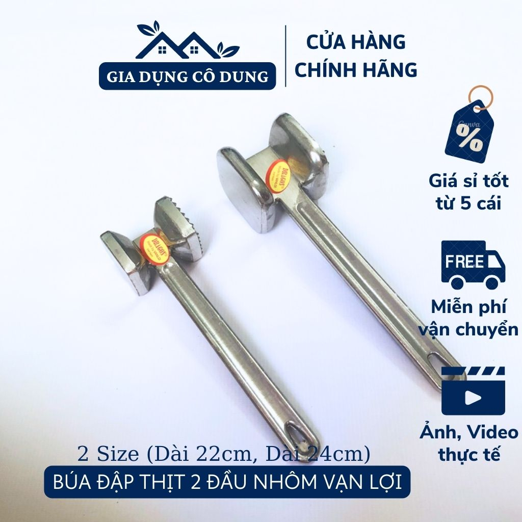 Búa Đập Thịt 2 Mặt Bằng Nhôm Đúc Chống Gỉ Vạn Lợi Cao Cấp, Búa Dần Thịt To (2 Cỡ)