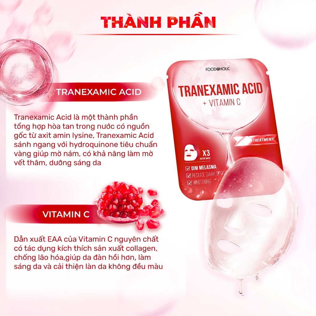 Mặt nạ mờ thâm đỏ, sạm nám Foodaholic TRANEXAMIC ACID & VITAMIN C Ample Mask 23ml