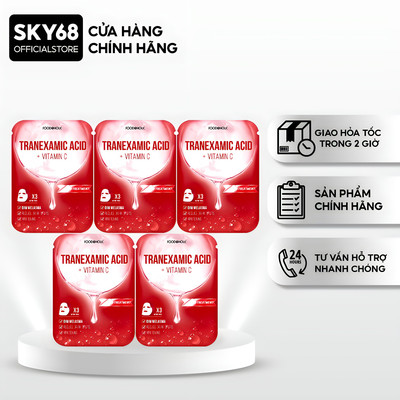 Combo 5 Mặt nạ mờ thâm đỏ, sạm nám Foodaholic TRANEXAMIC ACID & VITAMIN C Ample Mask 23ml x5