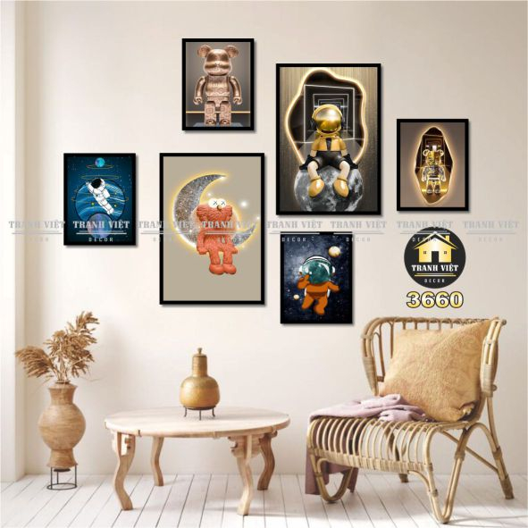 Tranh treo tường, tranh dán tường hình Gấu dâu cute, decor phòng ngủ, phòng khách, tranh việt decor