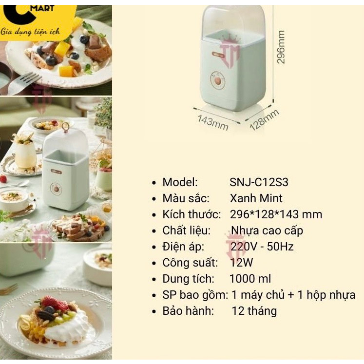 Máy Làm Sữa Chua Bear 1000ml Có 3 Chế Độ, Máy Ủ Sữa Chua Tự Động Model SNJ-C12S3