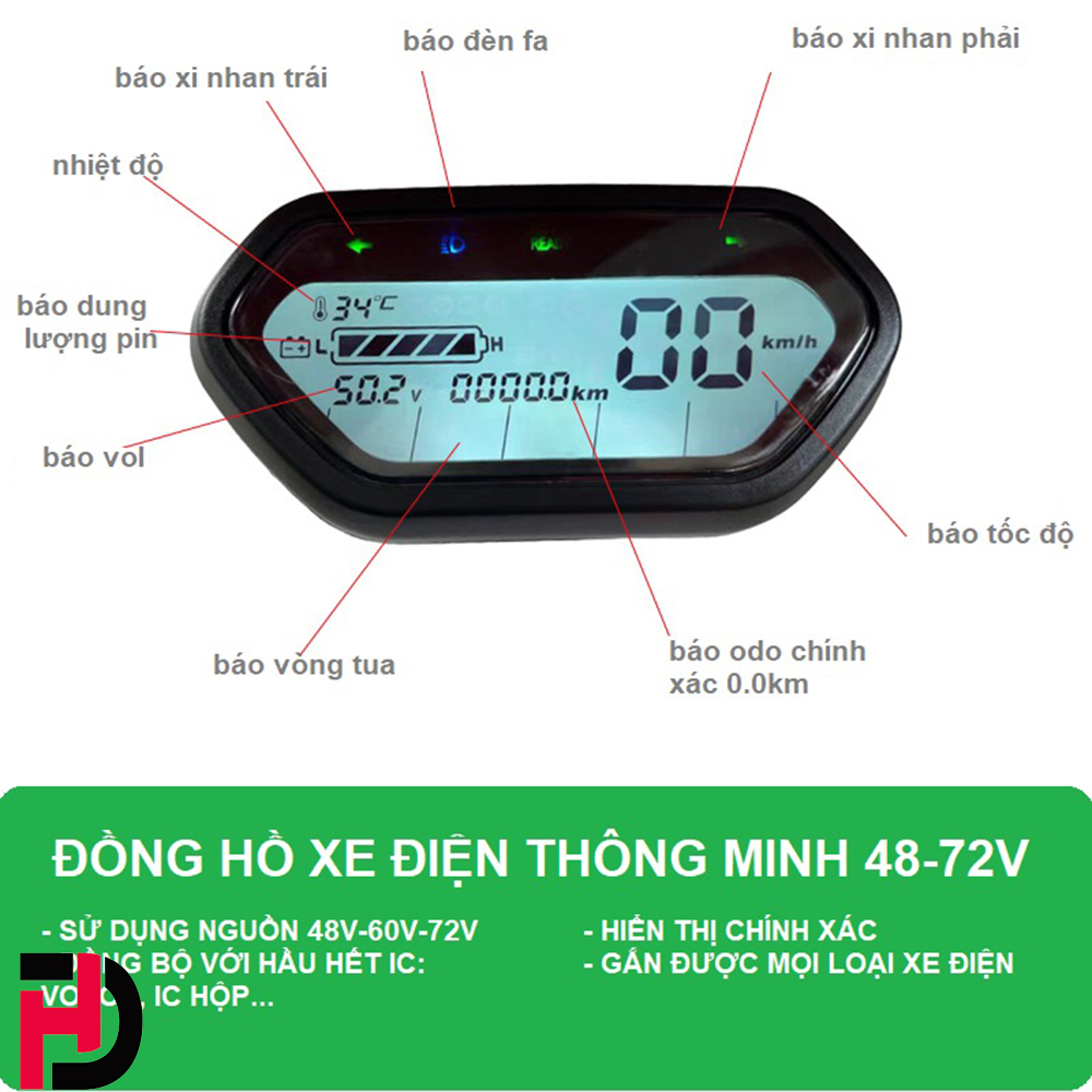 ĐỒNG HỒ XE MÁY ĐIỆN ĐA NĂNG 48-72v ĐỒNG HỒ VOTOL BH 3 THÁNG