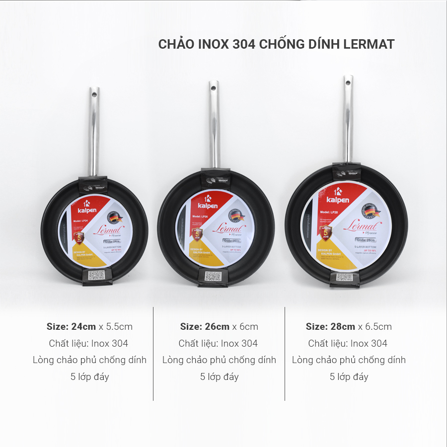 Chảo Chống Dính Inox 5 lớp Kalpen Lermat