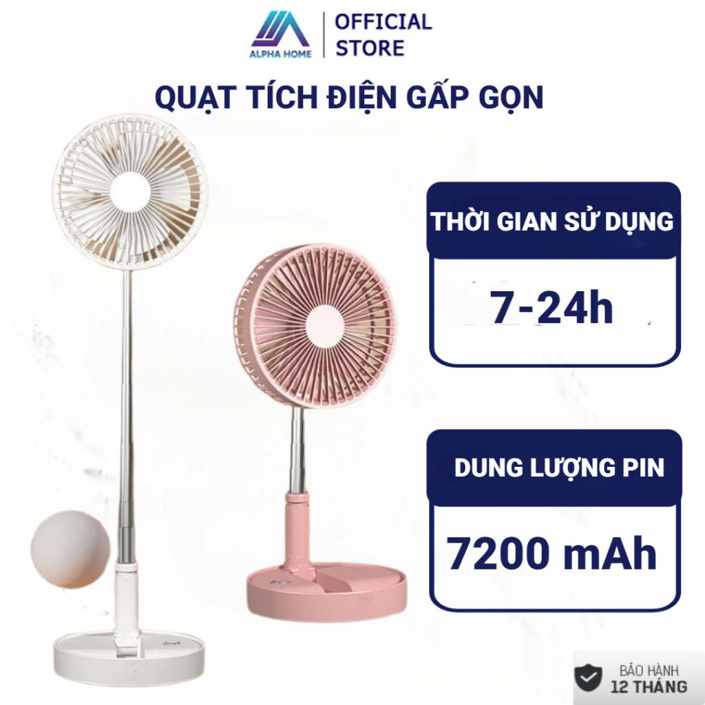 Quạt tích điện gấp gọn, quạt để bàn pin bền 7200mAh, xoay 180 độ, nhỏ gọn, tiện lợi mang đi du lịch