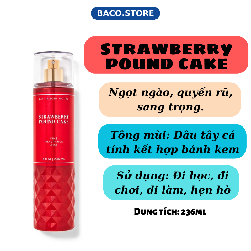 Xịt thơm body Strawberry Pound cake 236ml hương dâu tây, bánh