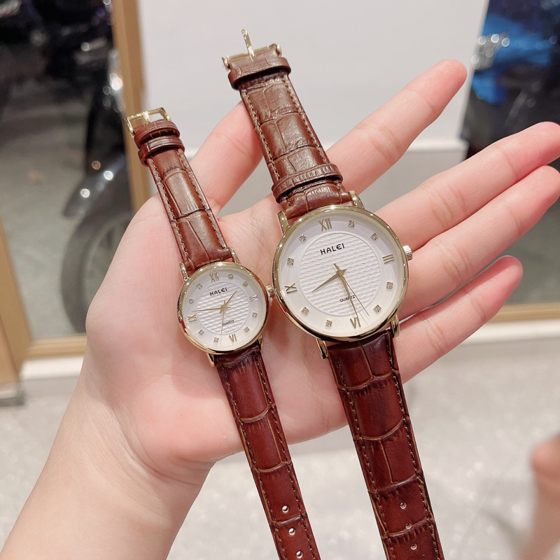 Đồng hồ nam nữ chống nước dây da hale545 thời trang,trẻ trung