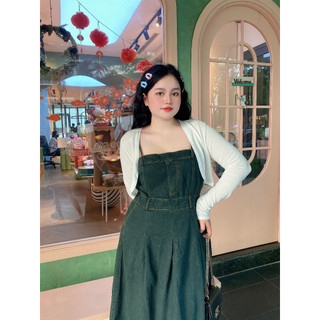Set BIGSIZE váy jean 2 dây xanh đậm kèm áo khoác ngoài M60911 55-95KG [BOON BOON BIGSIZE]