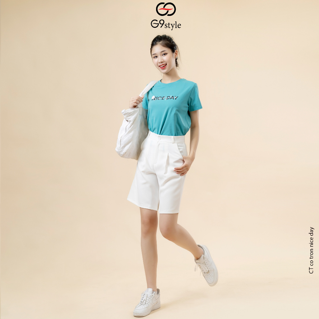 Áo thun nữ thời trang G9 Style 006 cổ tròn in chữ  Nice Day vải cotton thoáng mát