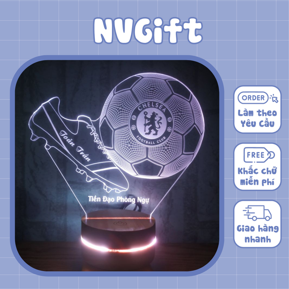 Đèn led 3D 16 màu Giày và quả bóng logo Chelsea, Miễn phí khắc tên lên đèn