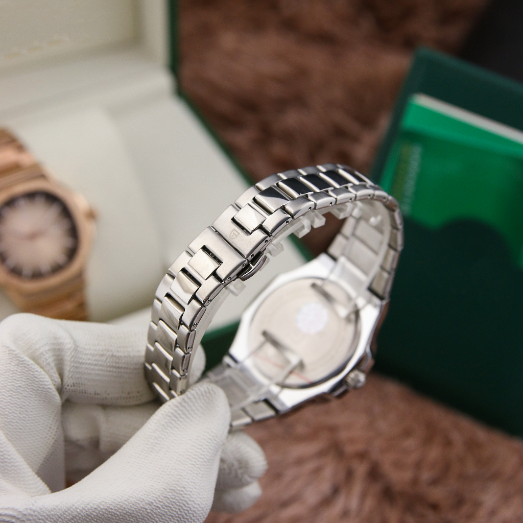 Đồng Hồ Nam Pagini Mặt Vuông - Viền Xước Phong Cách - Kim Dạ Quang, Có Lịch Ngày - Dây Đúc Đặc Cao Cấp