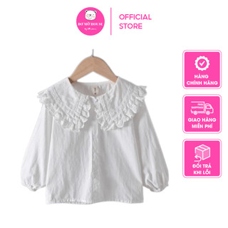Áo sơ mi dài tay bé gái chất cotton mềm mát thiết kế cổ bèo tay chuông BƠ MỠ HOUSE