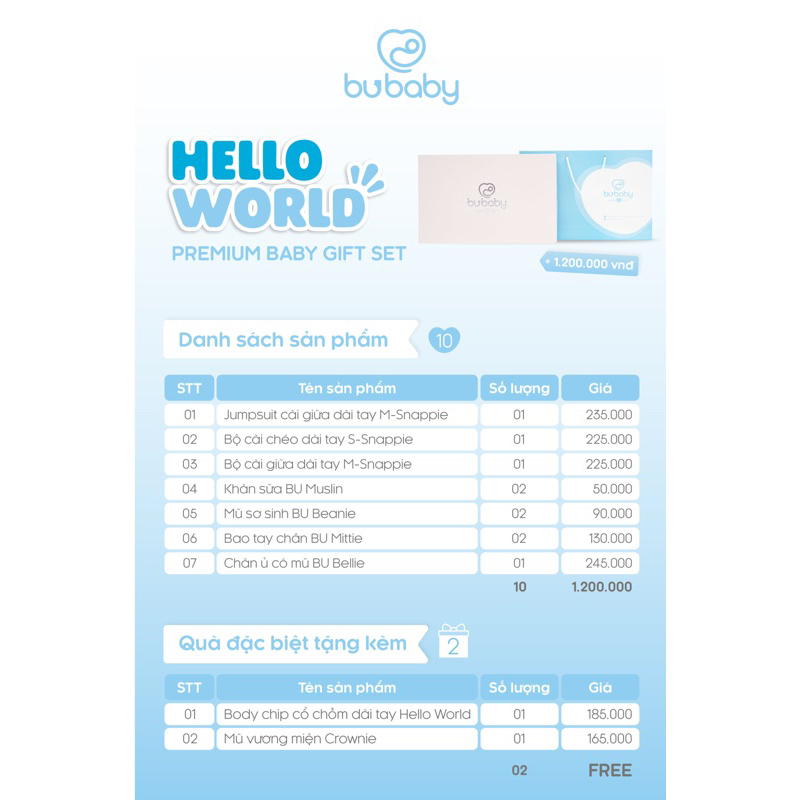 Set quà tặng sơ sinh cao cấp Bubaby Hello word