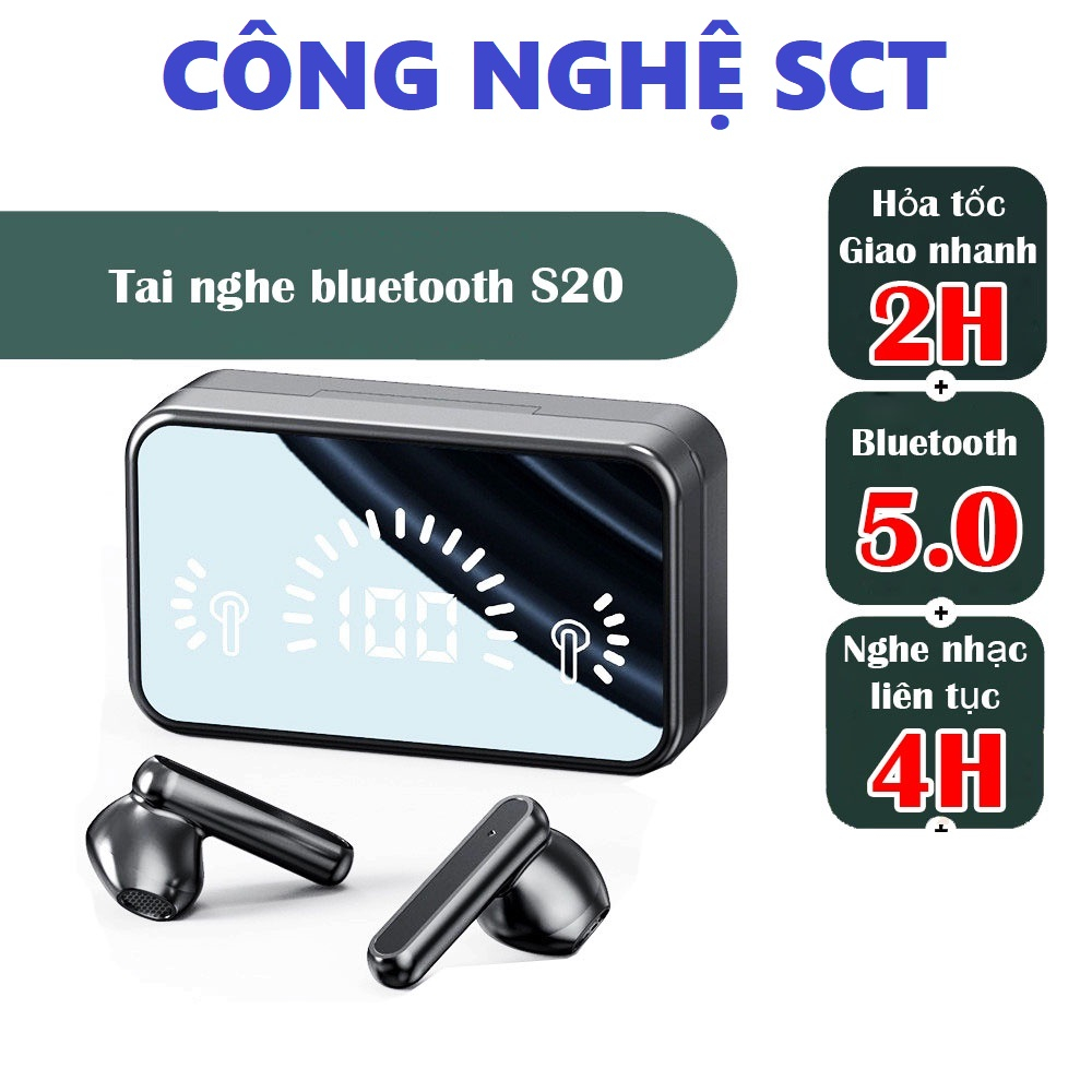 Tai nghe gaming nhét tai không dây S20 có kết nối blueooth + cảm biến vân tay + màn hình led - tai nghe mini bỏ túi