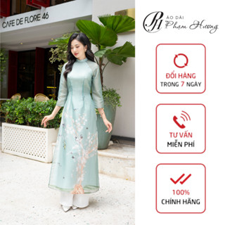 Áo dài Liễu Mai - xanh, áo dài cách tân tay xòe cổ trụ 2p chất liệu tơ organza