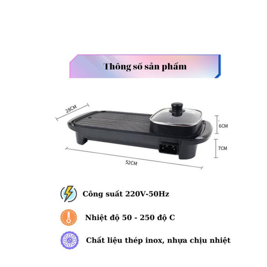 Bếp lẩu nướng đa năng tiết kiệm điện công suất 120W, nồi lẩu nướng điện 2 ngăn phủ men chống dính cao cấp aresshop