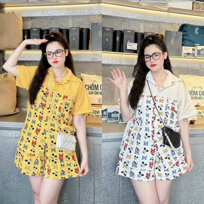 Set Bộ Jeans Kaki Áo Sơ Mi Tay Ngắn Micky M + Quần Short Đùi