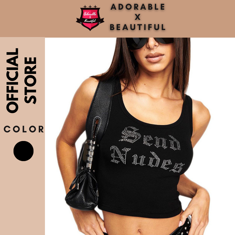 Áo Tanktop Thun Form Lửng Phong Cách Y2k, Áo Ba Lỗ Sát Nách Đính Đá "Send Nu.." [AdorablexBeautiful]