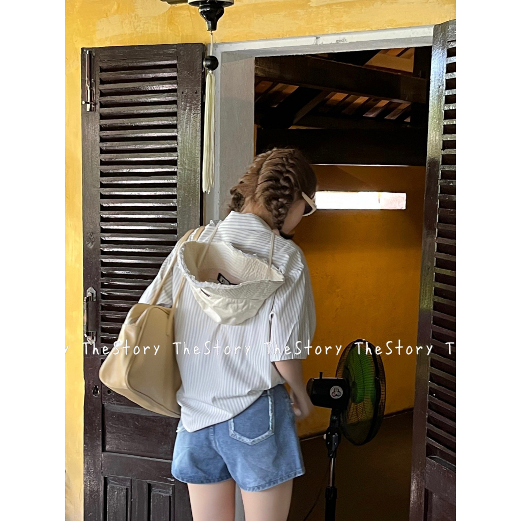 Áo sơ mi sọc tay ngắn có thêu chữ  A3161