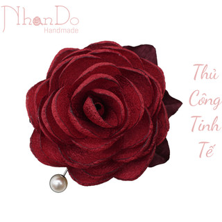 Hoa cài áo thủ công cao cấp- Hoa voan xốp- Màu đỏ- size 9cm- Voan- Hoa vải Nhando Handmade
