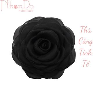 Hoa cài áo thủ công cao cấp- Voan tròn basic- Màu đen-size 8.5cm- Vải voan-Hoa vải Nhando Handmade
