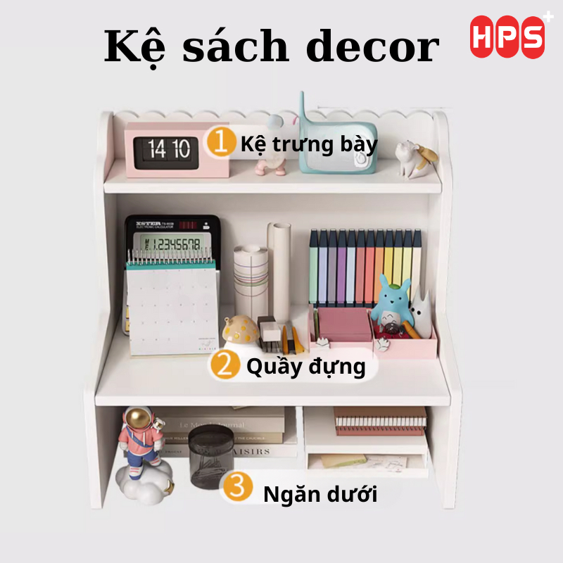 Kệ sách gỗ để bàn 3 tầng đựng sách vở, mỹ phẩm đa năng,  Giá đỡ đựng đồ bàn học