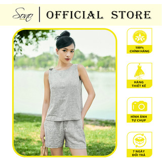 Sono - Set short chất liệu linen sọc xám nhỏ trẻ trung