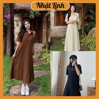 Váy sơ mi nữ váy suông cổ bẻ chất đũi gân kiểu dáng Hàn Quốc trẻ trung NHẬT LINH - V9