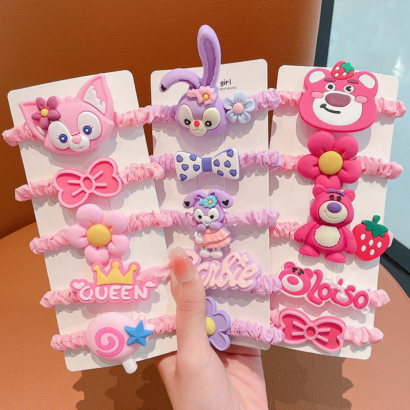 miumiua🔮Dây Buộc Tóc Năm Mảnh Co Giãn Cao Hình Gấu Dâu Tây Dễ Thương