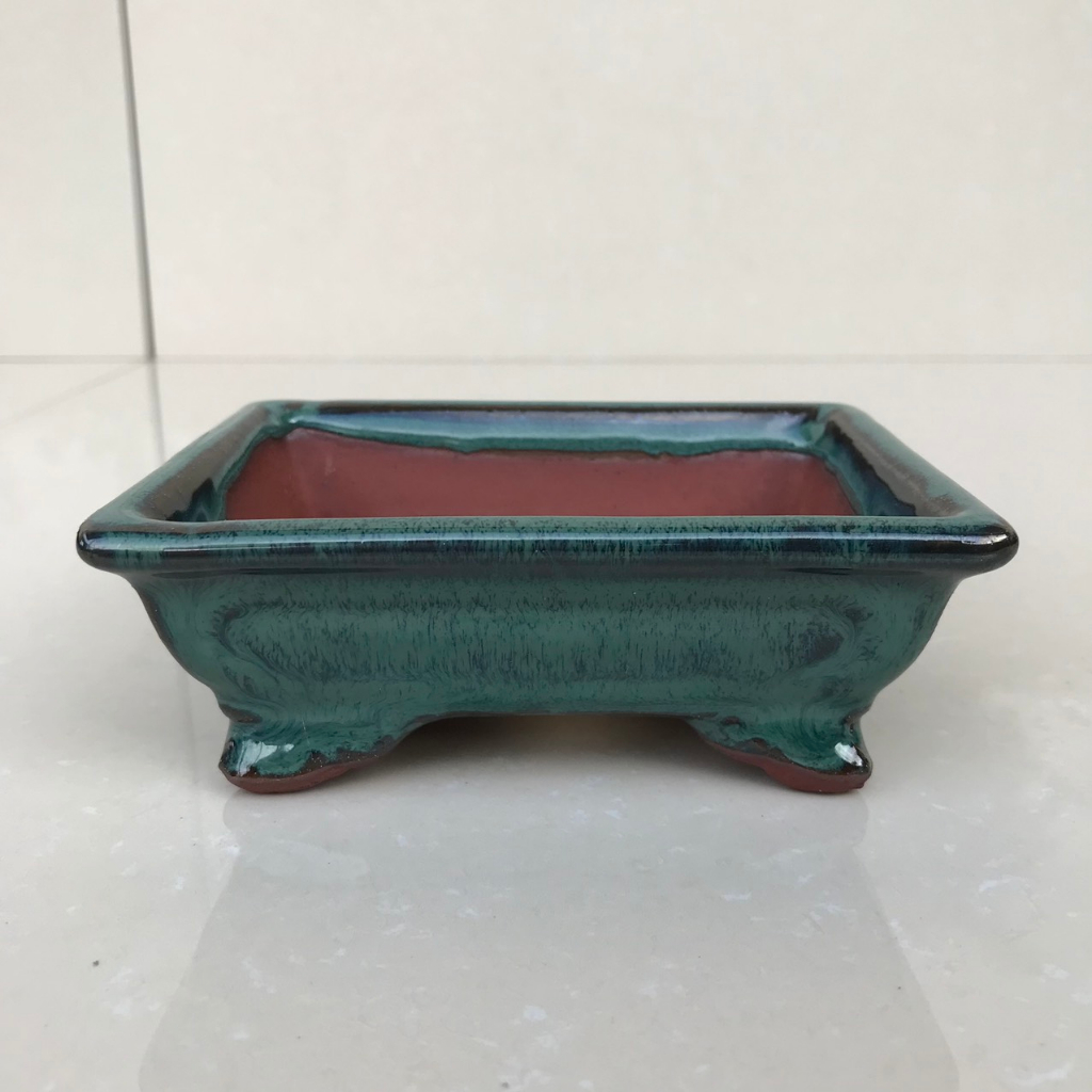 Chậu Chữ nhật trồng cây cảnh bonsai sen đá màu xanh ngọc SP055