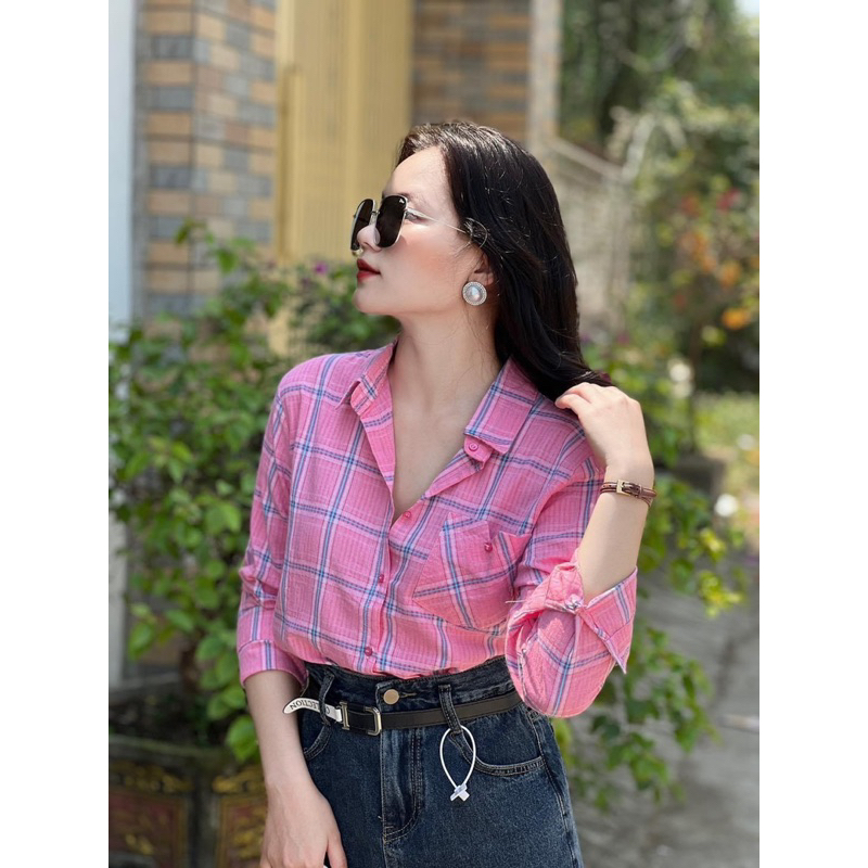Áo Sơ Mi Nữ Kẻ Ô Hot Xinh Xắn Màu Sắc Tươi Form Rộng Phong Cách Hàn Quốc