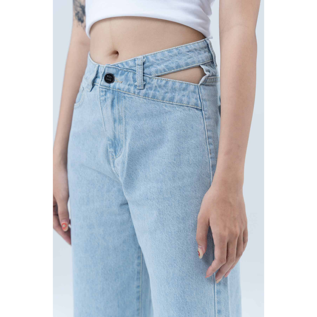 Quần Jeans Nữ BOO Dáng Straight Phối Cắt Eo BOOLAAB