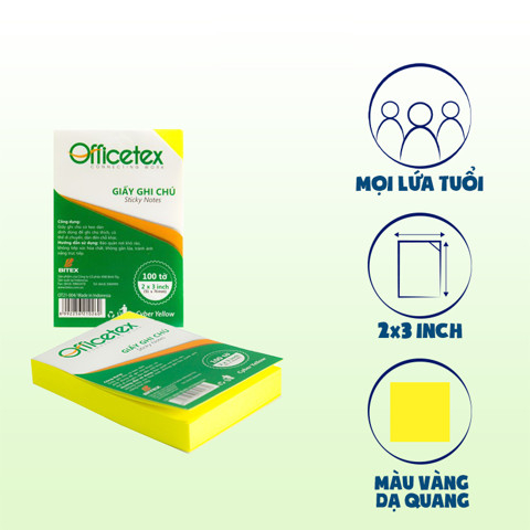 Giấy nhớ Officetex 3x2 , 3x3  OT21-004 màu vàng