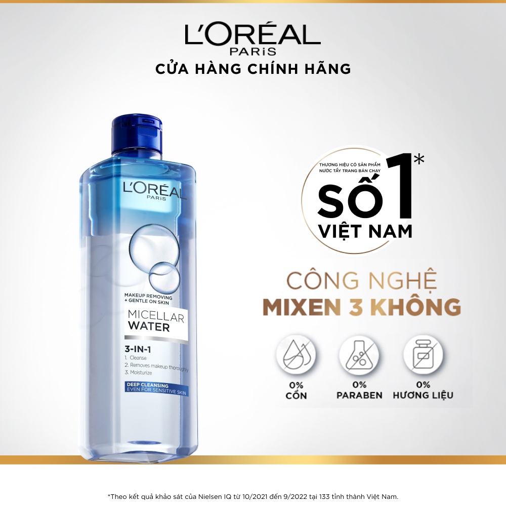 Nước tẩy trang và làm sạch sâu 3-in-1 L'Oreal Paris  Micellar Water 400ml