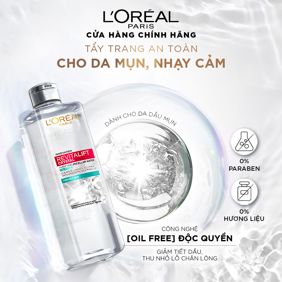 Nước tẩy trang và làm sạch sâu 3-in-1 L'Oreal Paris  Micellar Water 400ml